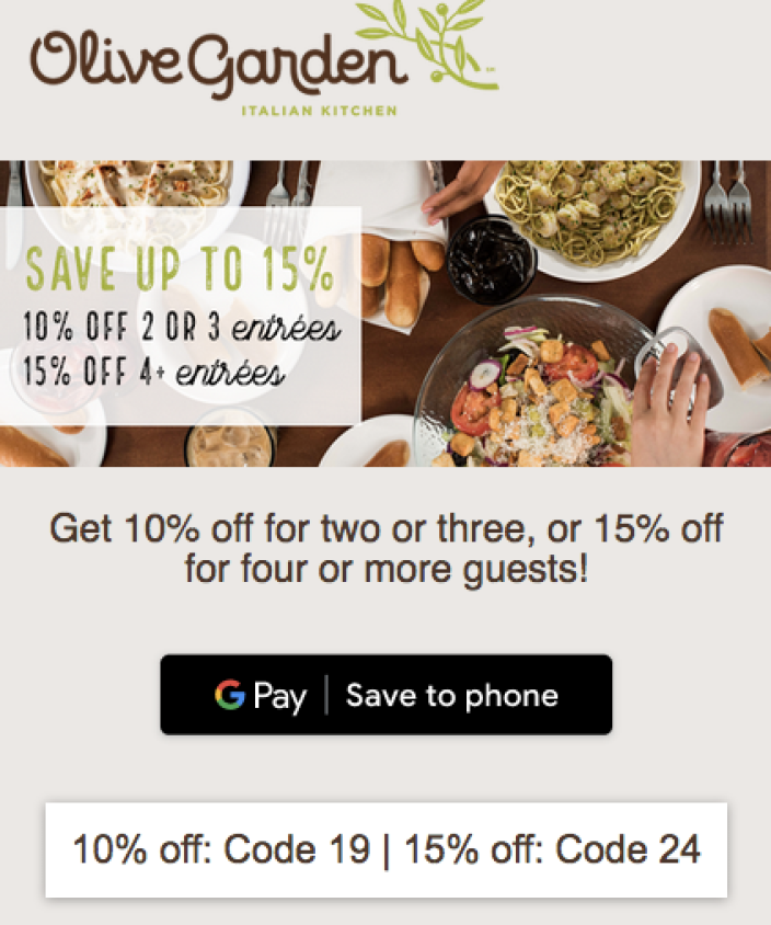 Up to 15 Off Olive Garden Entree Coupon