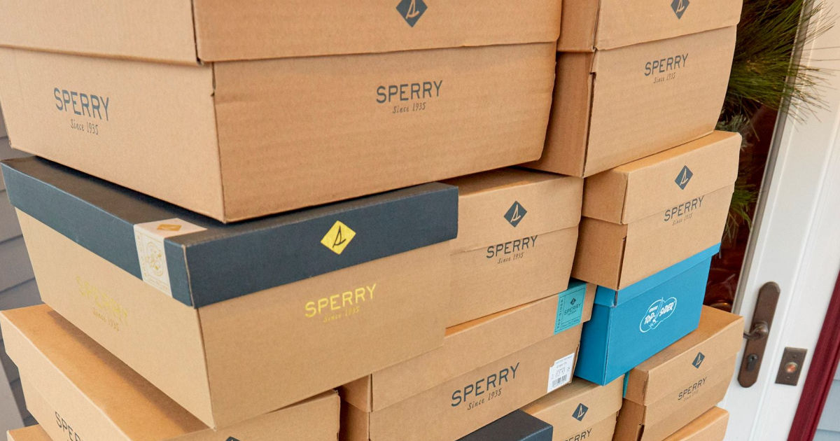 Sperry shoe boxes stacked on one another