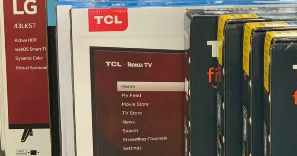 TV Boxes on store floor featuring TCL box