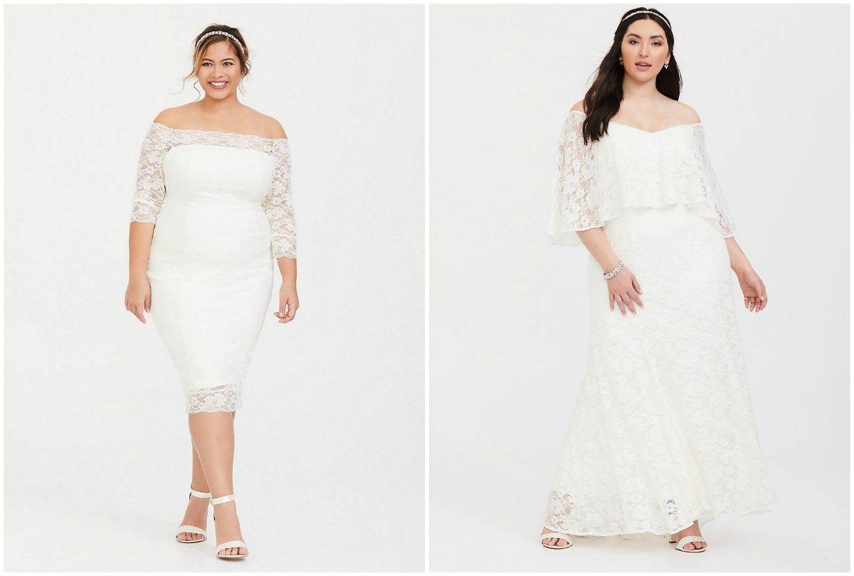 Torrid wedding gowns on two models