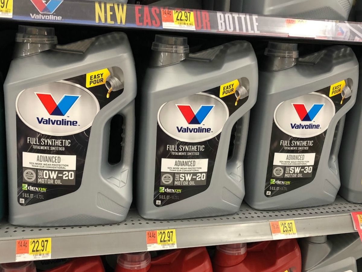 Valvoline Full Synthetic Motor Oil on a store shelf