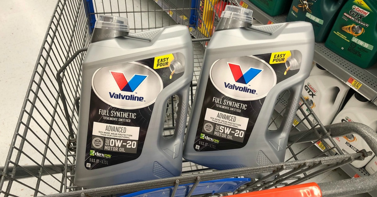 Valvoline Full Synthetic Motor Oil in a shopping cart that can be bought with a coupon