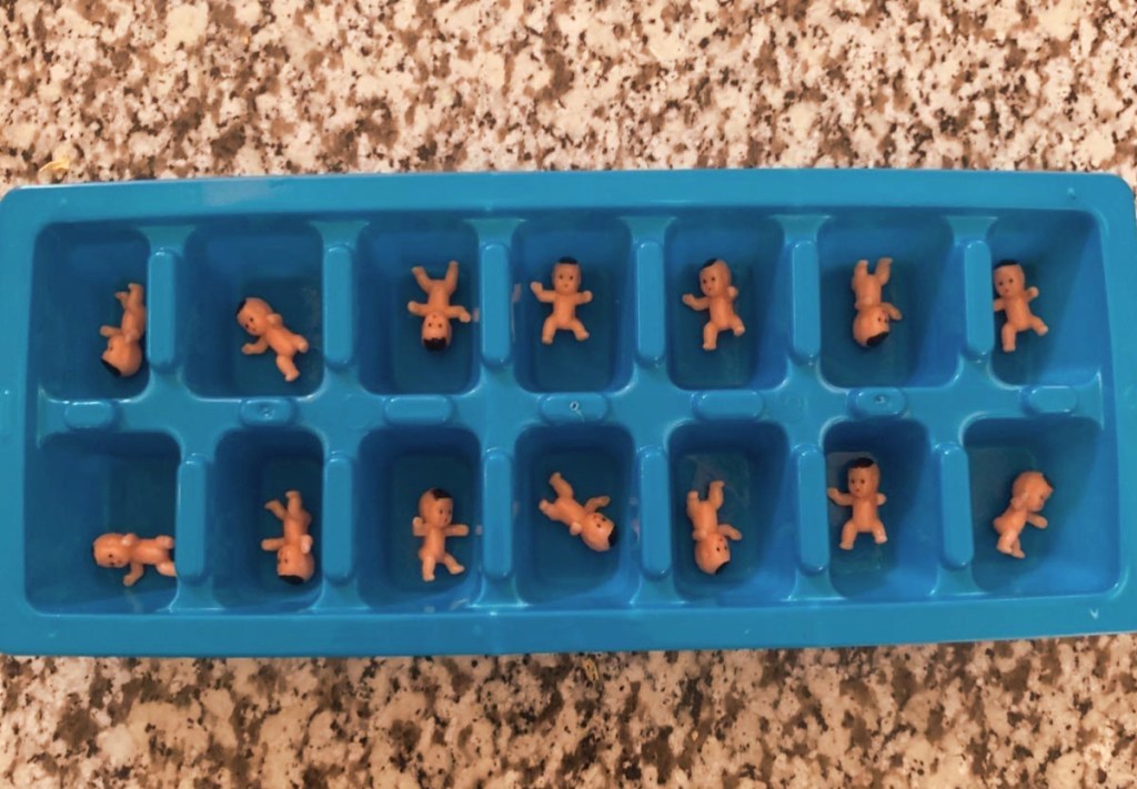 baby shower ideas baby figurines frozen in ice cube tray party game