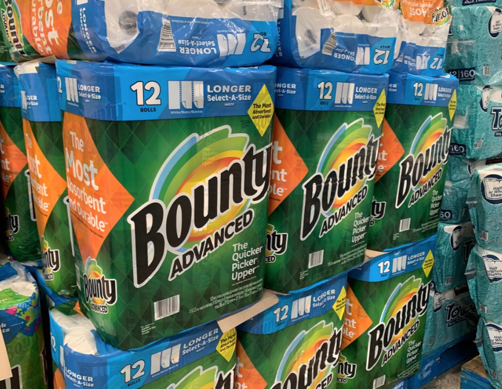 stack of Bounty paper towels at Costco