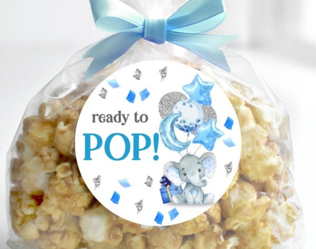 baby shower favor ideas popcorn bag labels