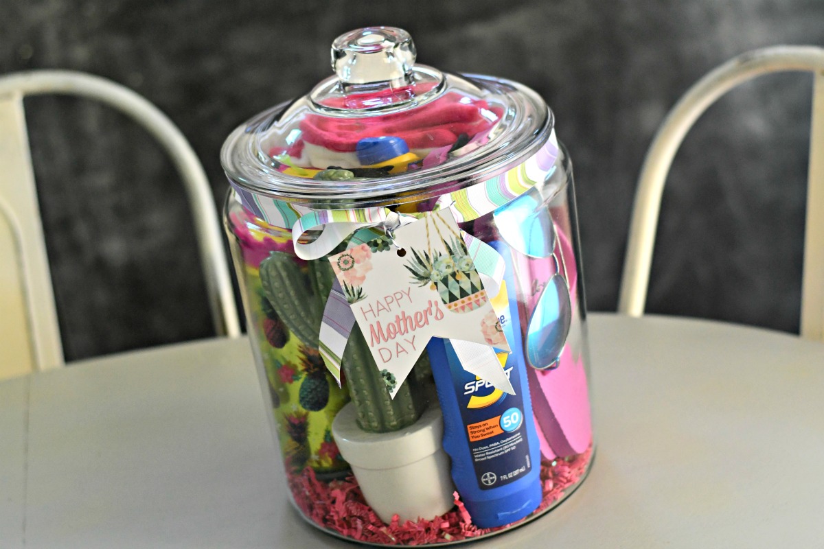 mom on holiday theme gift jar with mother's day printables
