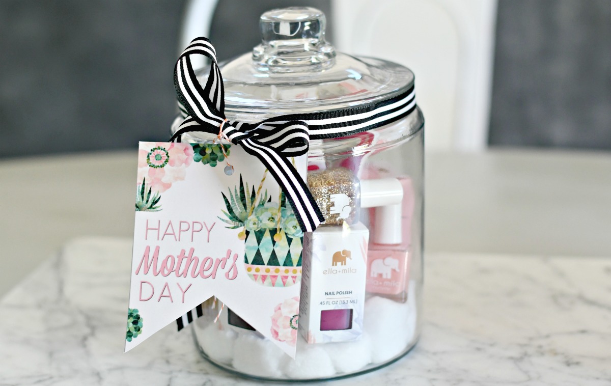 mother's day manicure in a jar supplies gift wrapped with mother's day printables