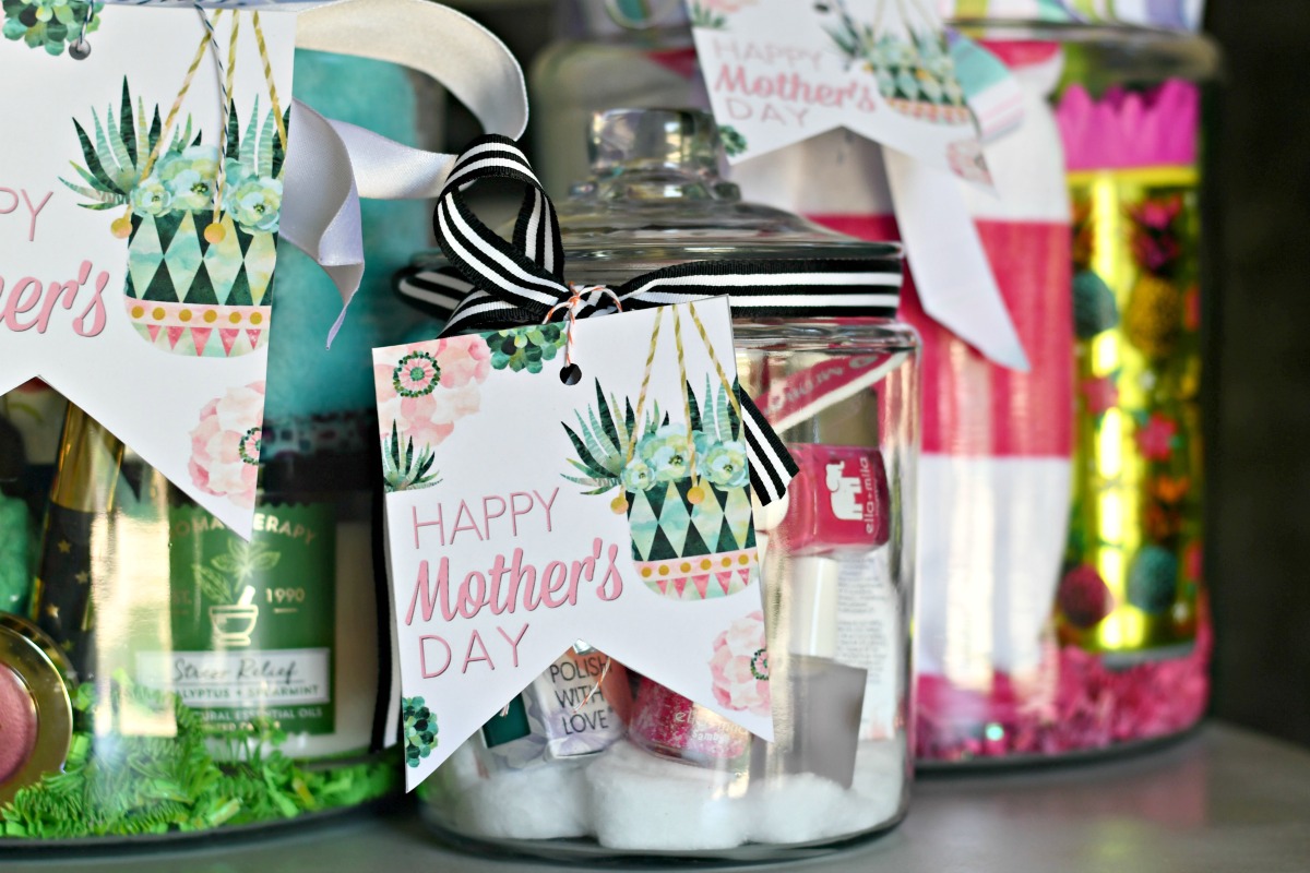 nail polish gift in a jar for mom with mother's day printables
