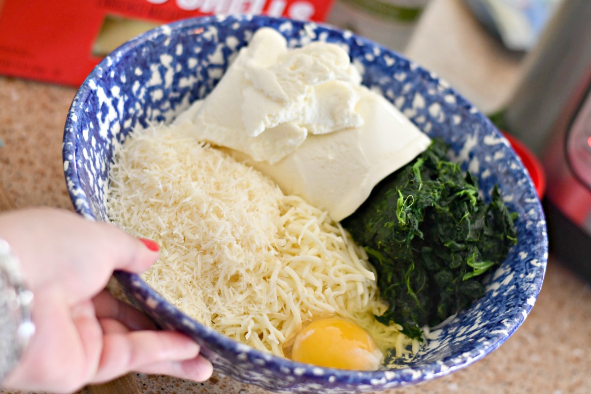 bowl of stuffed shell cheese ingredients 