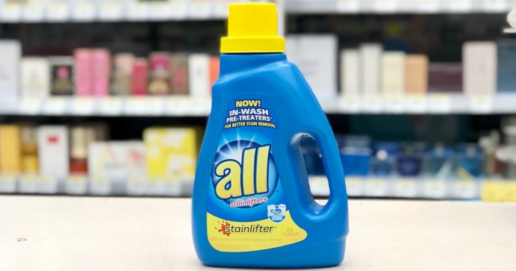 bottle of all laundry detergent on counter