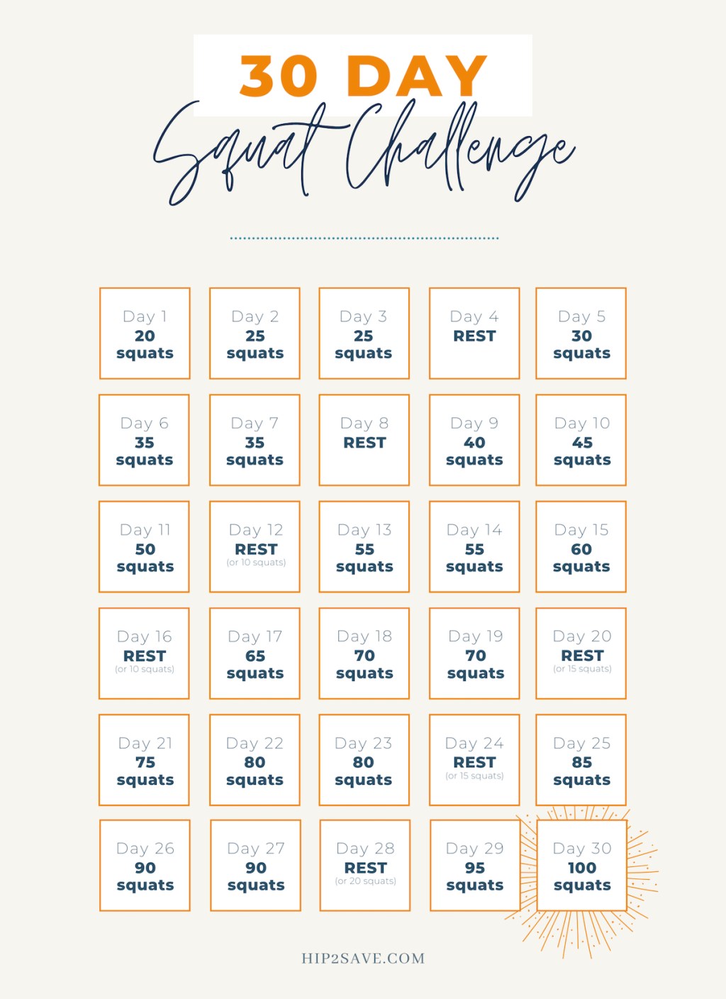 30 Day Squats Challenge Printable