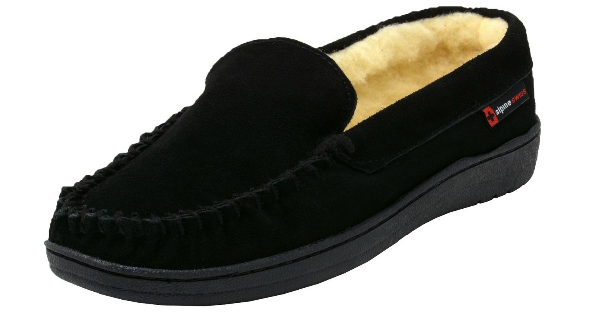 alpine swiss yukon mens suede shearling moccasin slippers