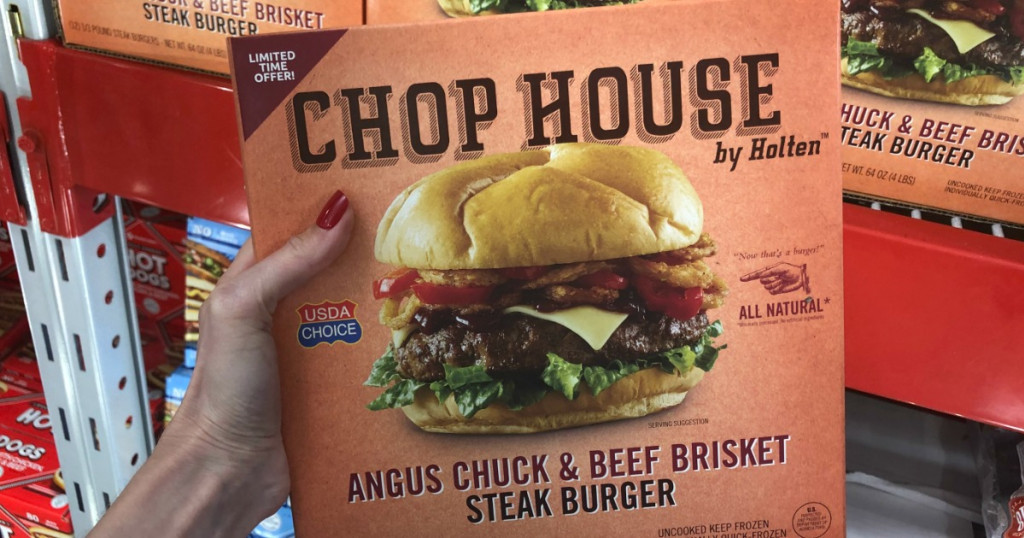 steak burger frozen package at Sam's Club