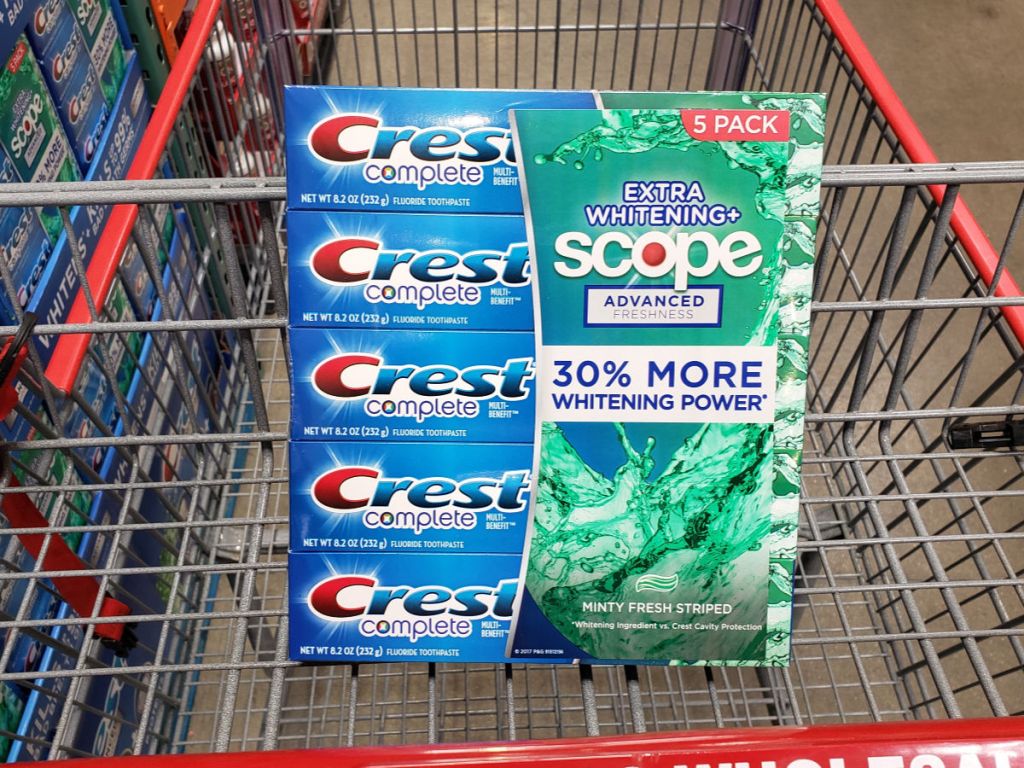 5-pack of Crest complete toothpaste in cart