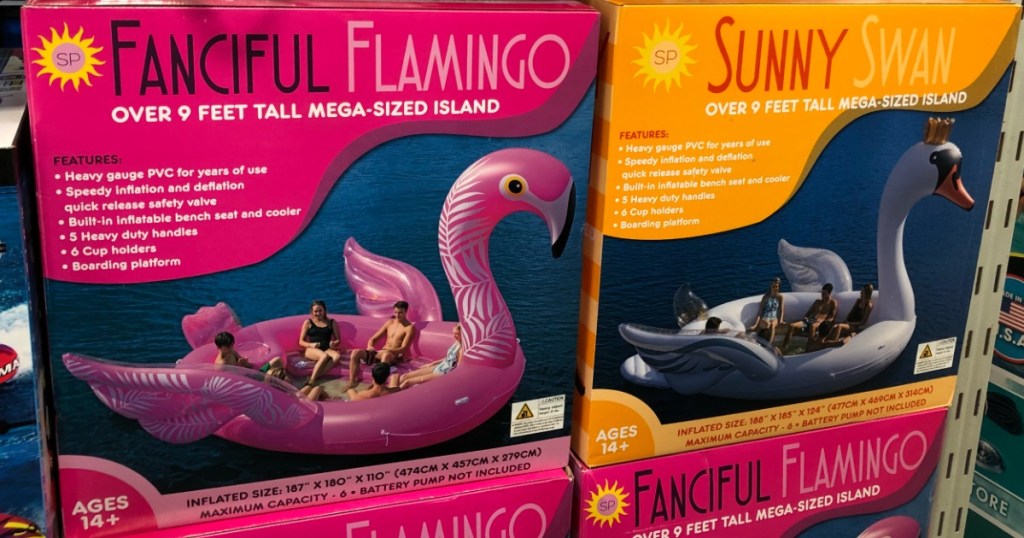 inflatable flamingo and swan