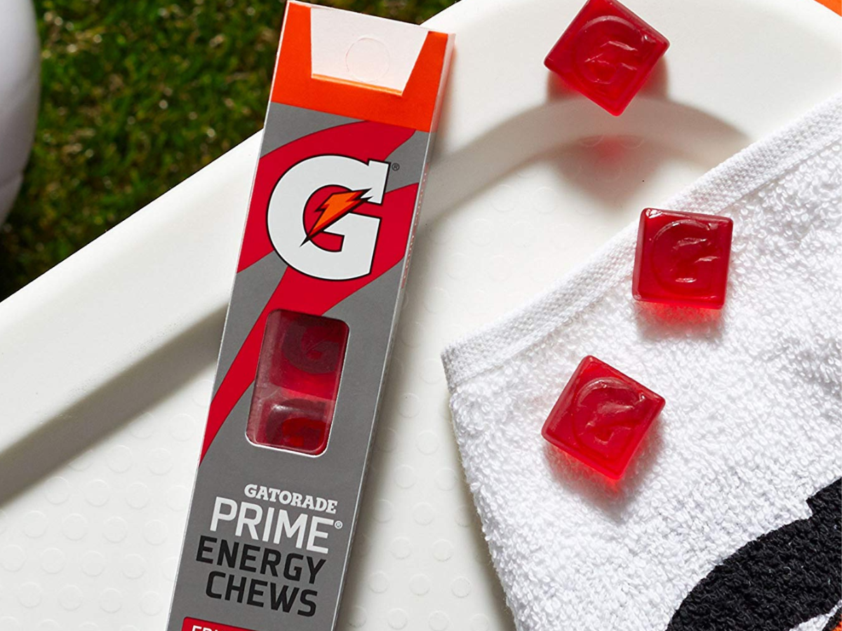 Gatorade Prime Energy Chews Fruit Punch on dish with towel