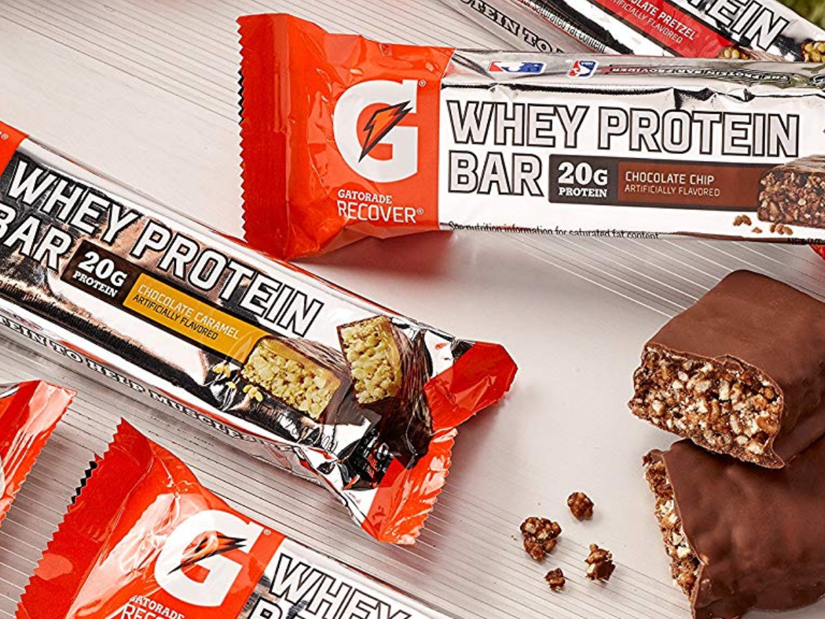 Gatorade Whey Protein Bars with an bar out of package