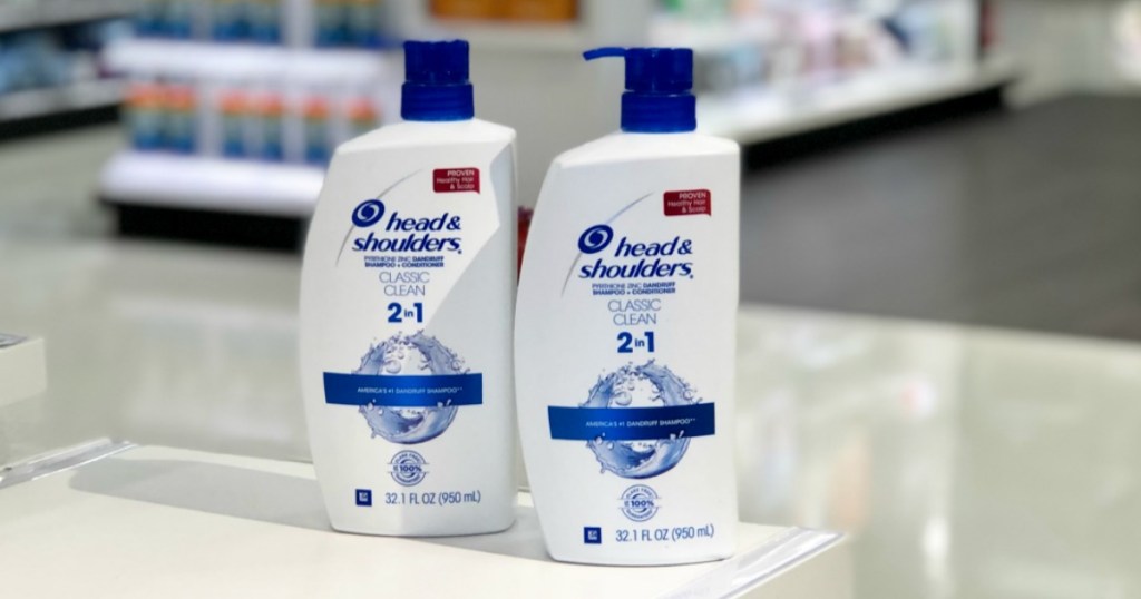 large 32.1 ounce bottle of head and shoulders 2 in 1 on counter in target