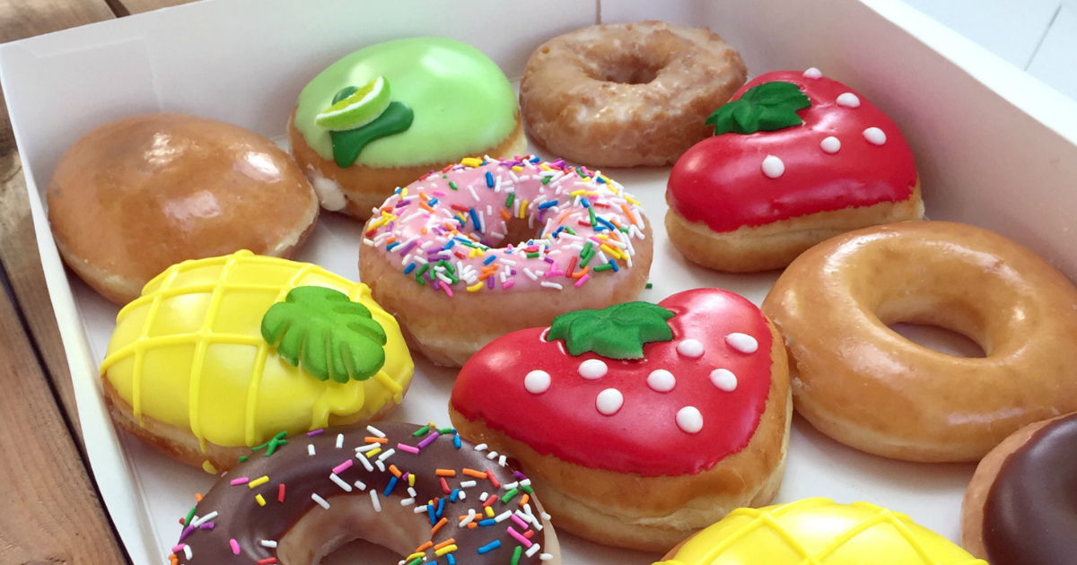 Krispy Kreme decorated donuts in a box
