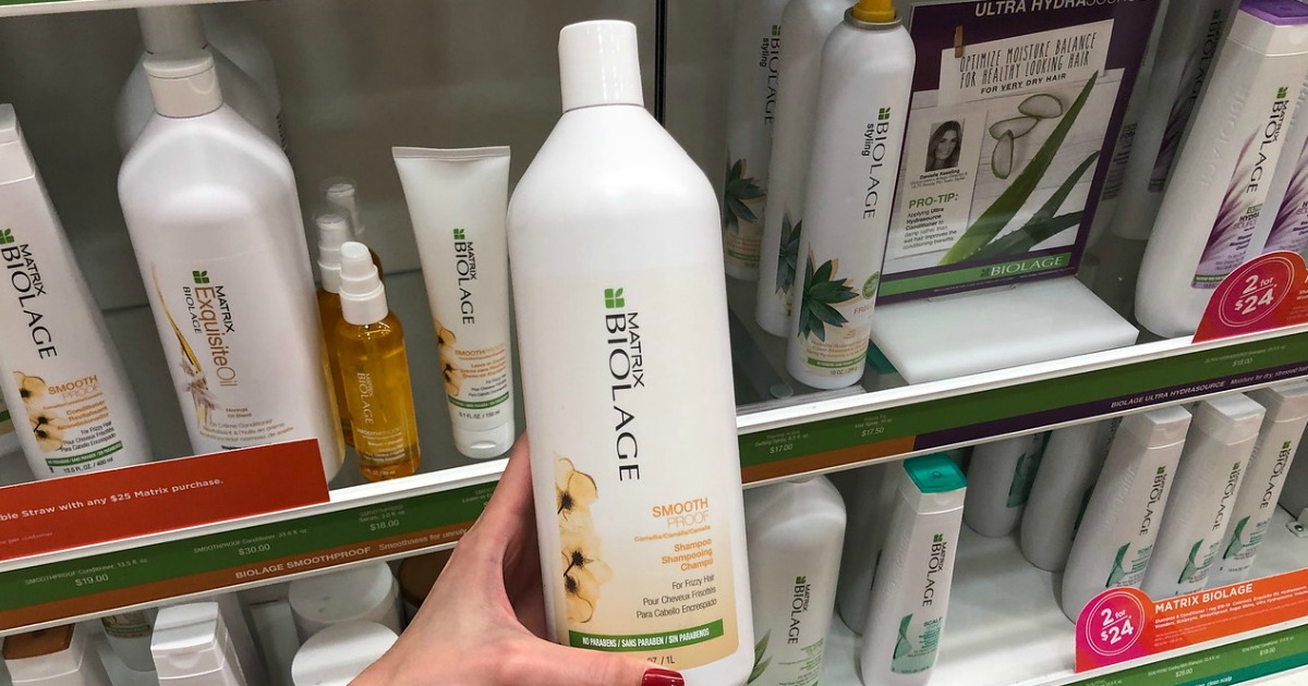 Biolage shampoo and conditioner on shelf