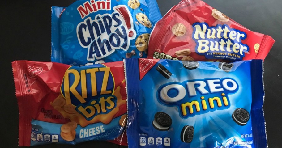 chips ahoy, oreos, nutter butters, and ritz crackers displayed together