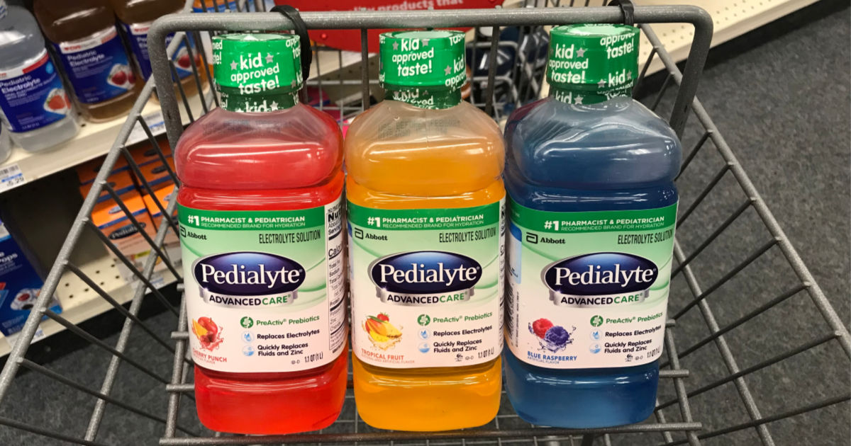Pedialyte bottles in a shopping cart