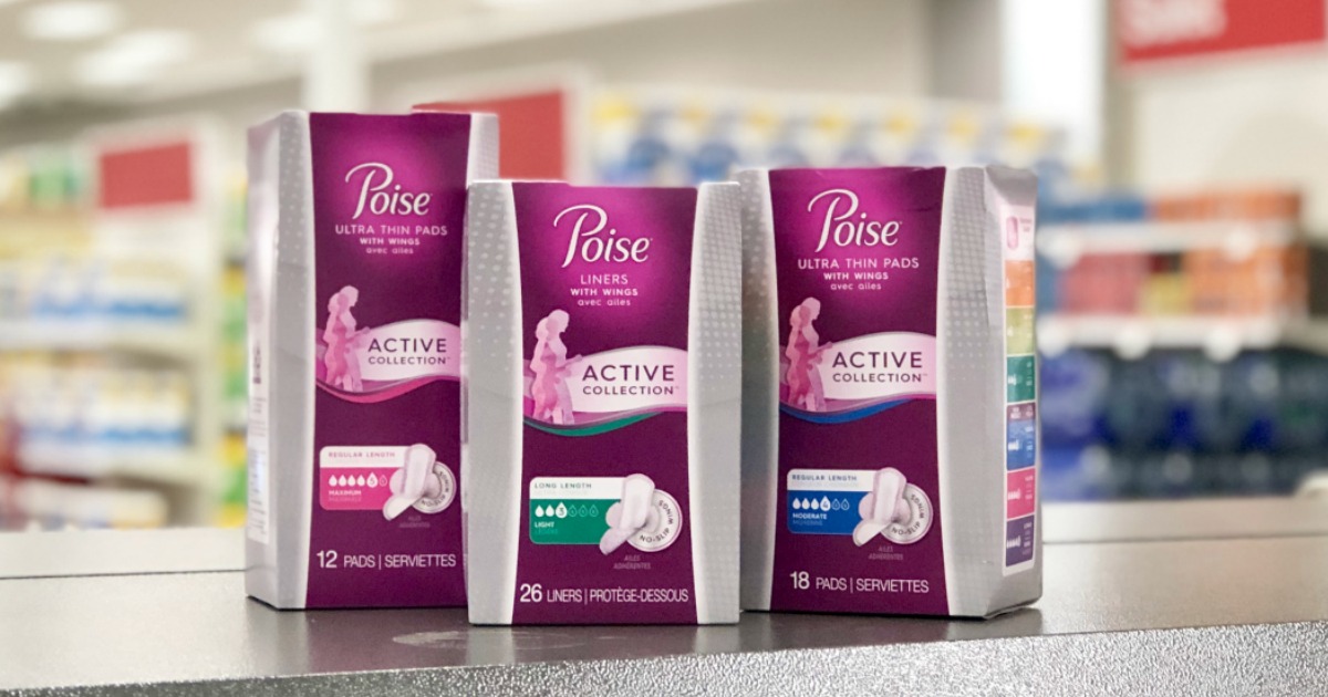 poise pads packages on a countertop