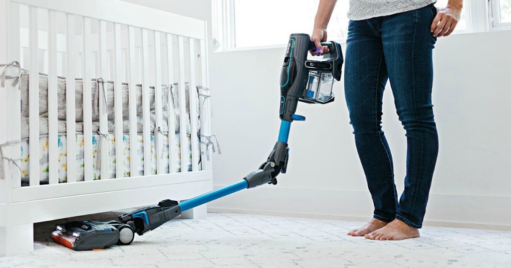 Shark IONFlex Factory Reconditioned Cordless Vacuum cleaning under crib in nursery