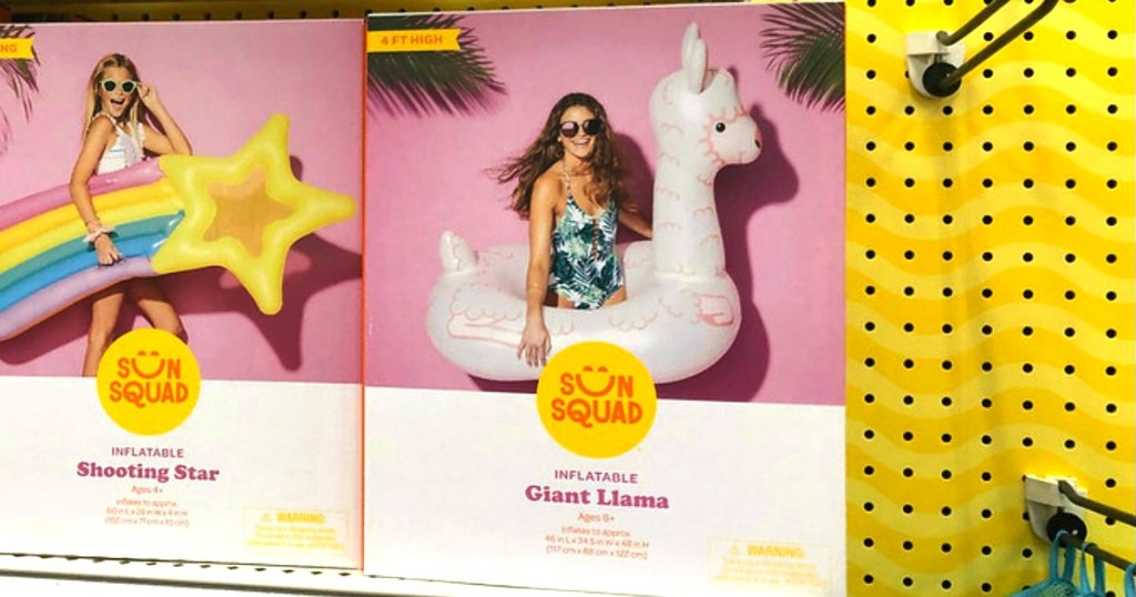 sunsquad giant llama pool float on shelf