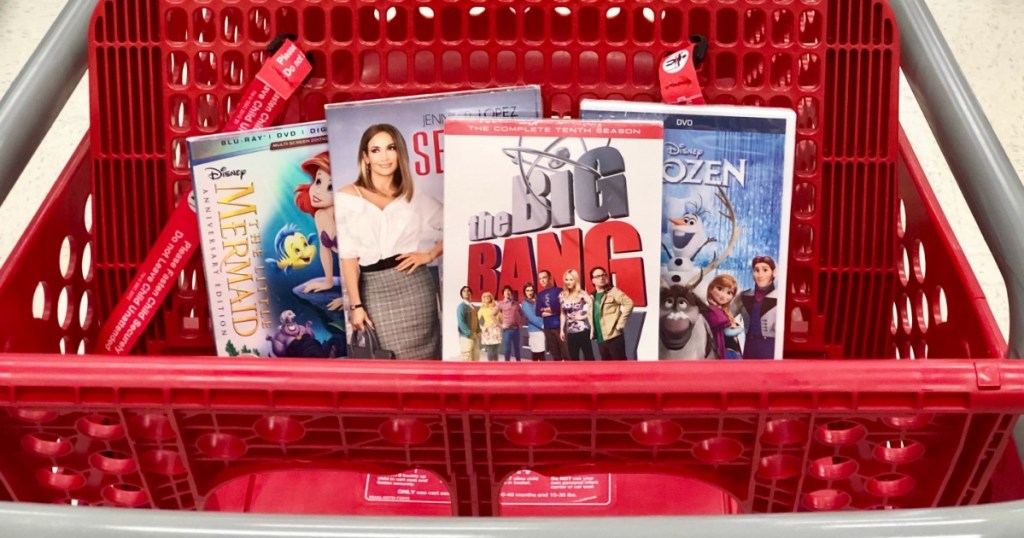 dvds in red cart