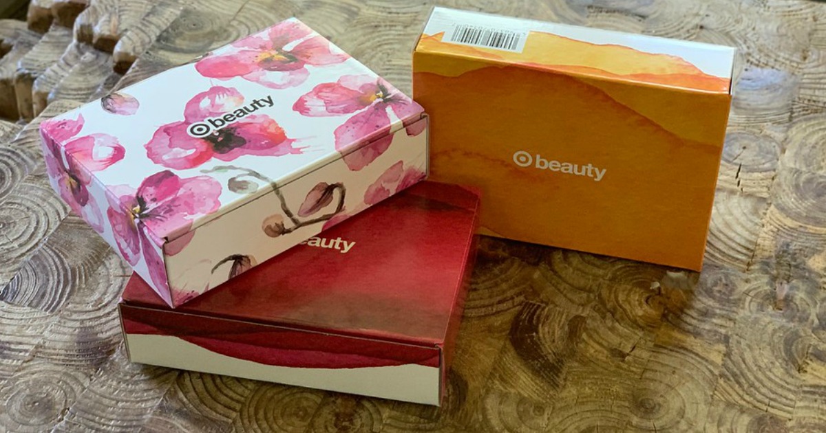 Three Target Beauty Boxes closed on countertop