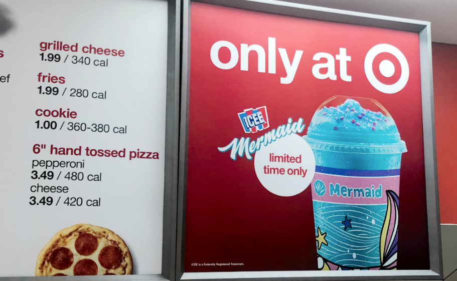 new mermaid icee availability sign at Target cafe