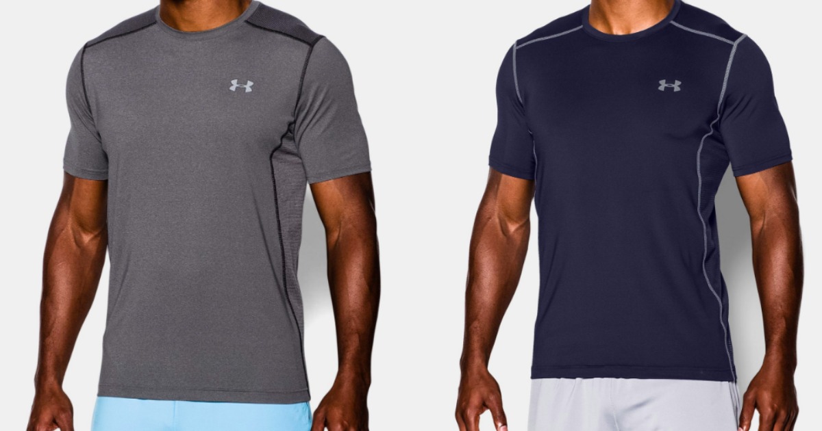 Men wearing two color options of Under Armour Men's Raid Short Sleeve T-Shirt