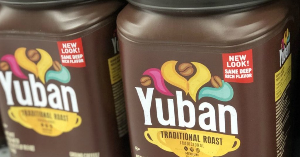 two yuban coffee canisters on store shelf