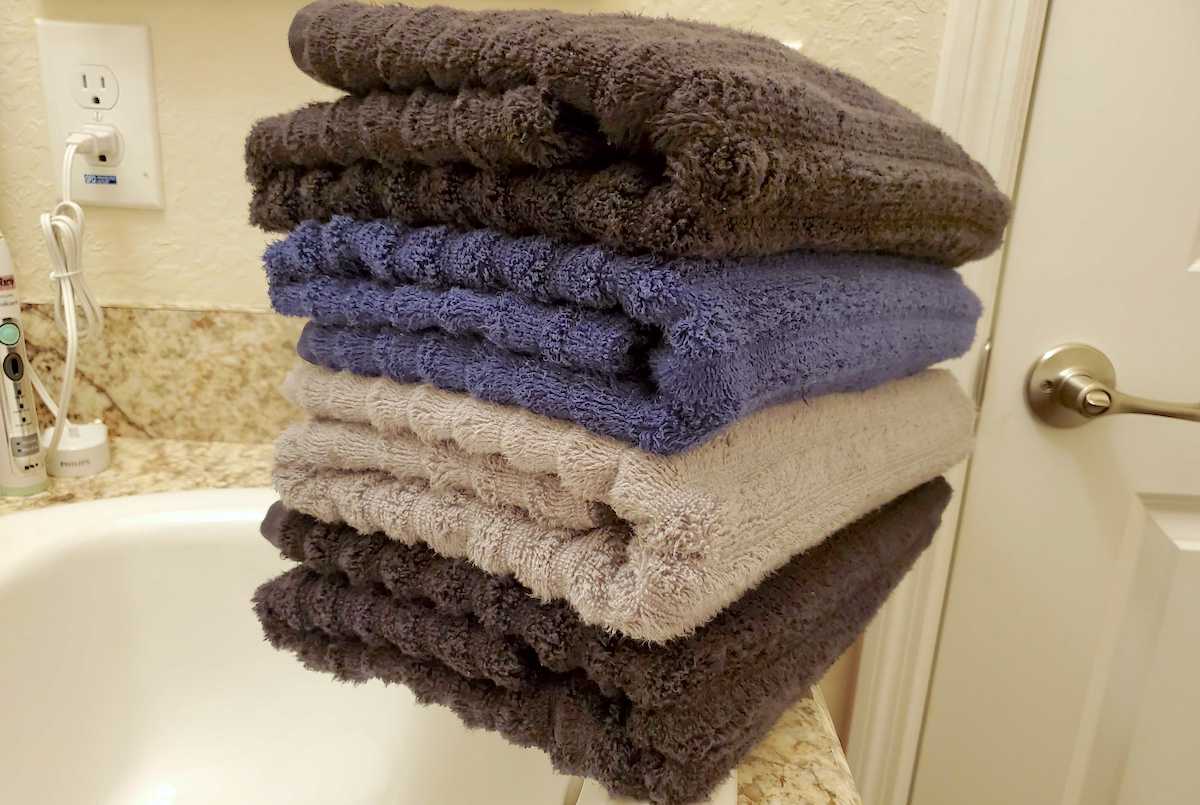 blue and brown bathroom towels