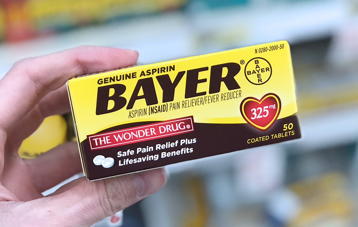 Bayer aspirine in de doos