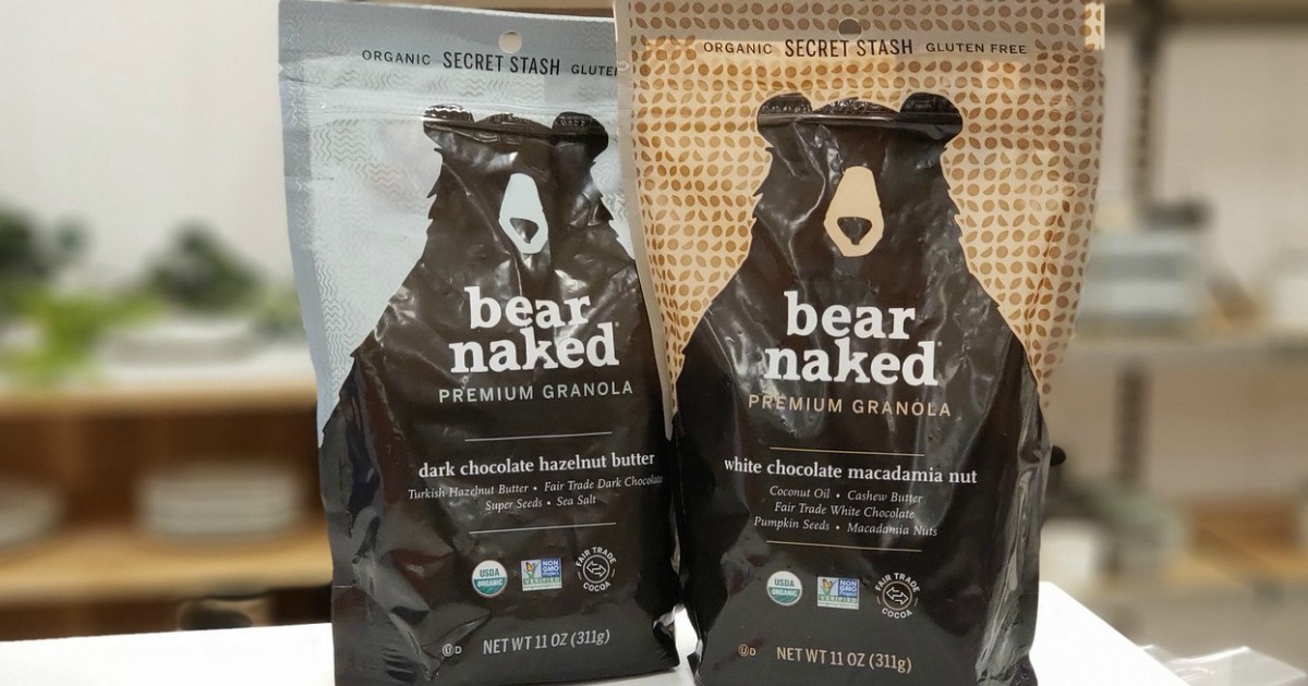 2 bags of bear naked granola on counter top