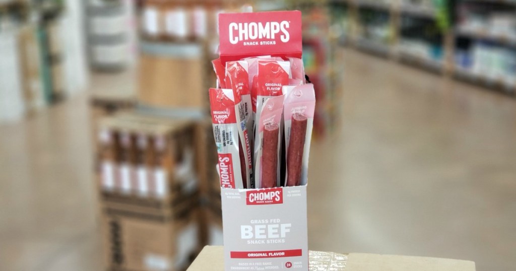 box of CHOMPS beef jerky sticks
