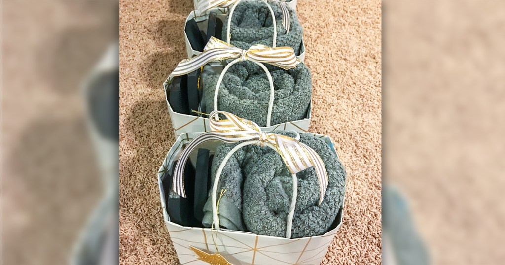 gift bags with flip flops and monogrammed towels
