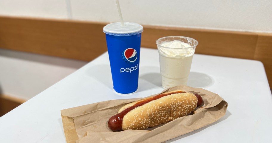 costco food court food hot dog soda milkshake