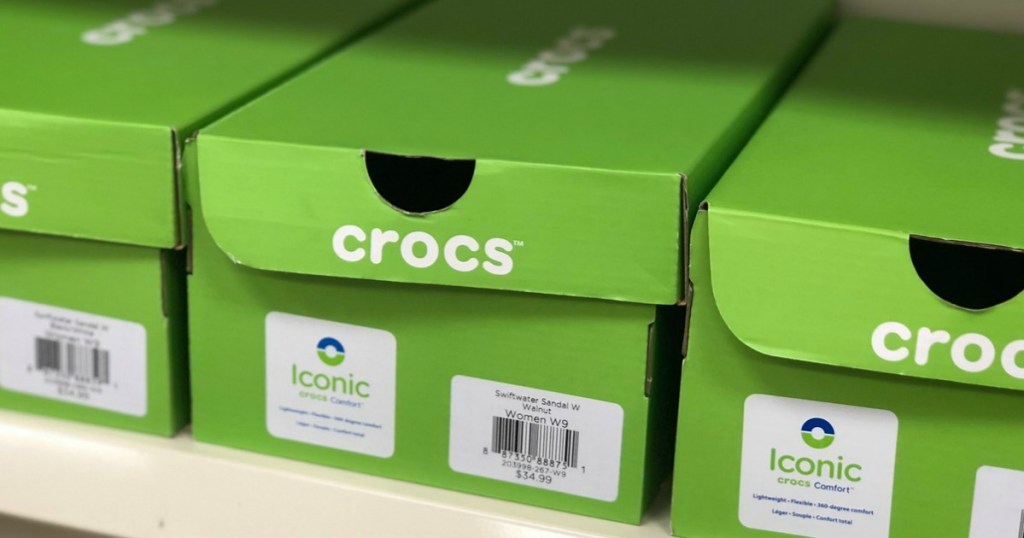 row of Crocs boxes