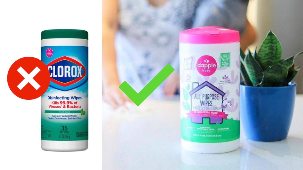 comparison of clorox and dapple all purpose surface wipes - natural cleaning products