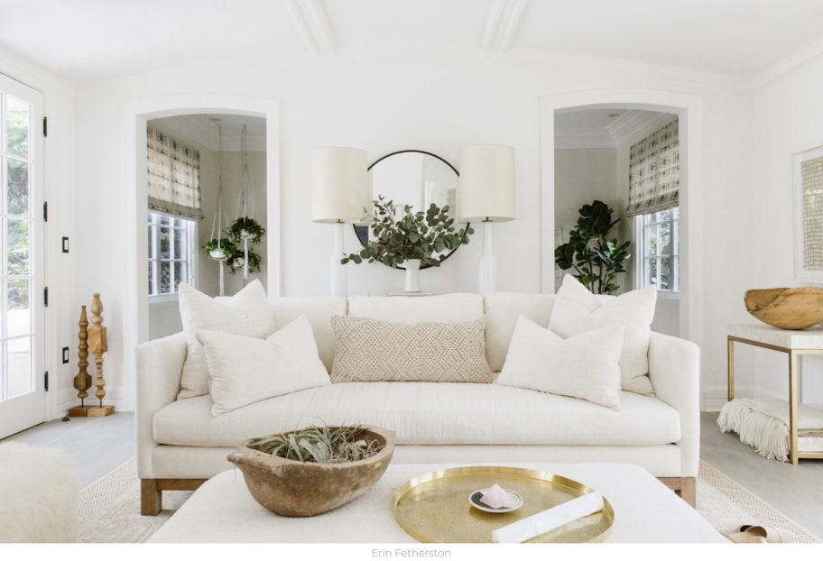 white living room with couch lamps