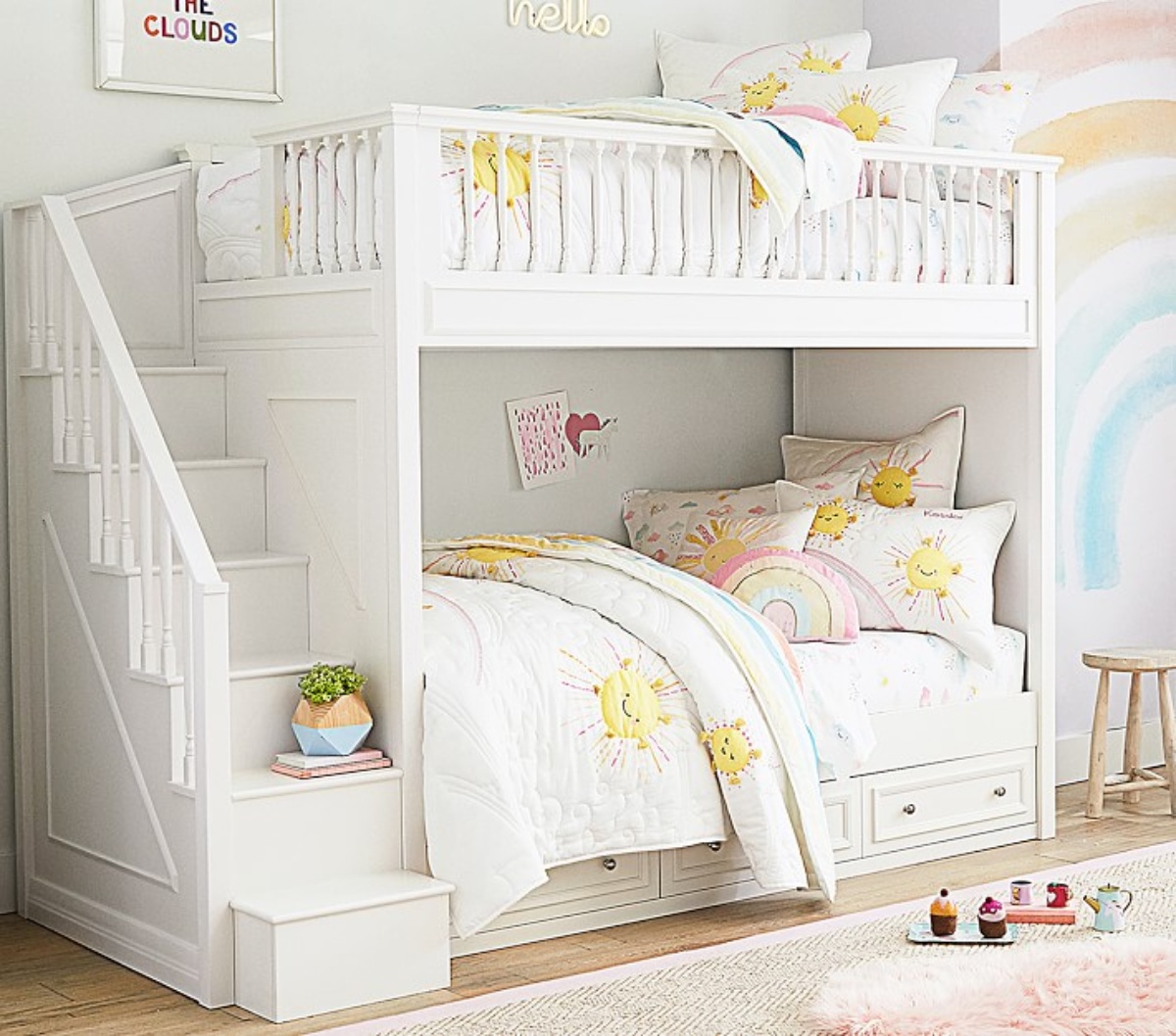 white cabin bed with slide