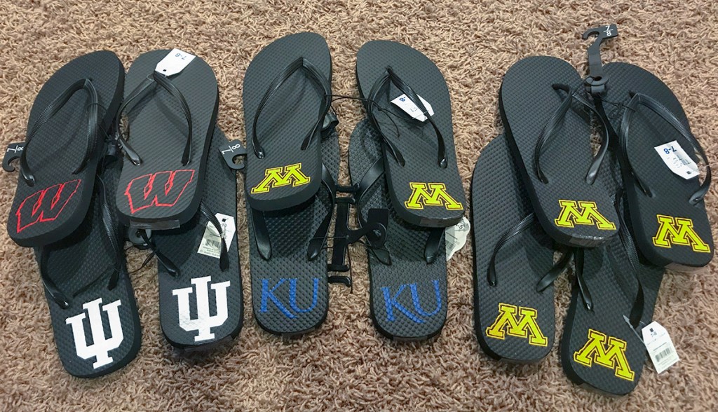 flip flops with university logos