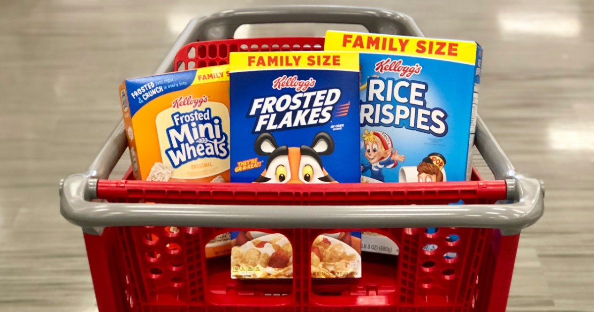 kellogg's mini wheats frosted flakes and rice krispies in Target cart
