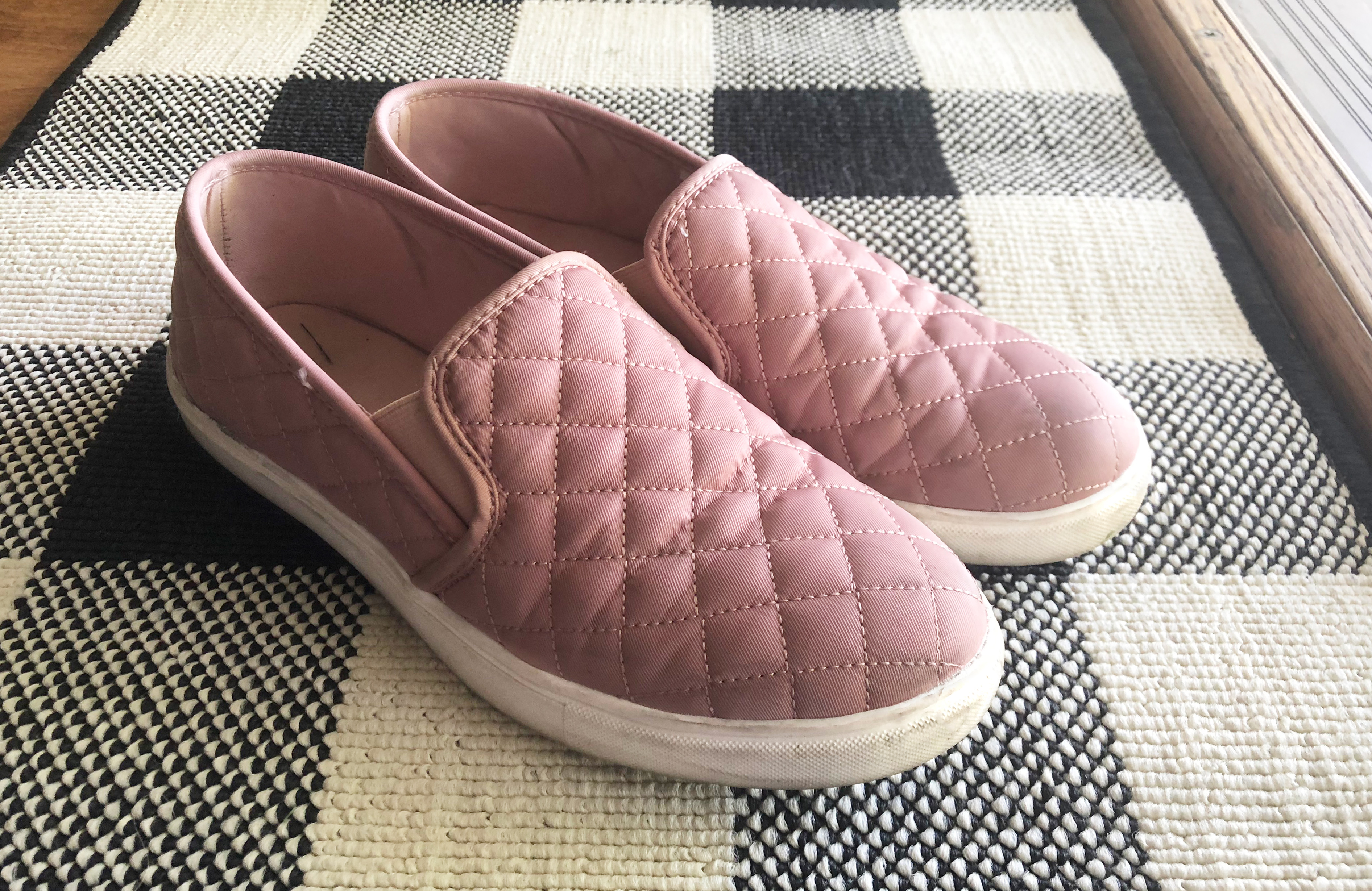 pink quilted slip on shoes