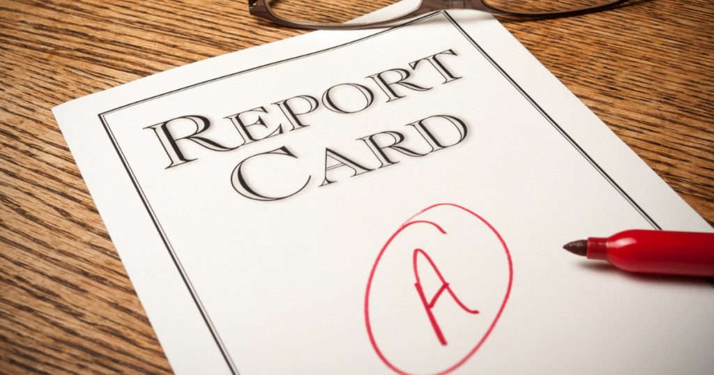 report card showing good grades