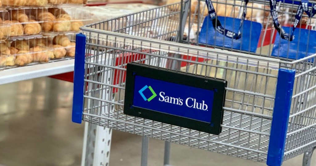 sam's club shopping cart with croissants in backgroud