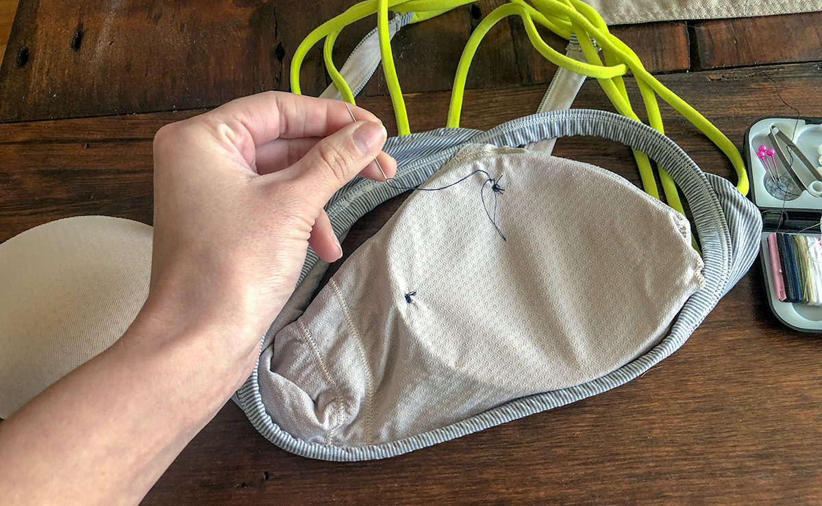 sewing bra pad into the sports bra
